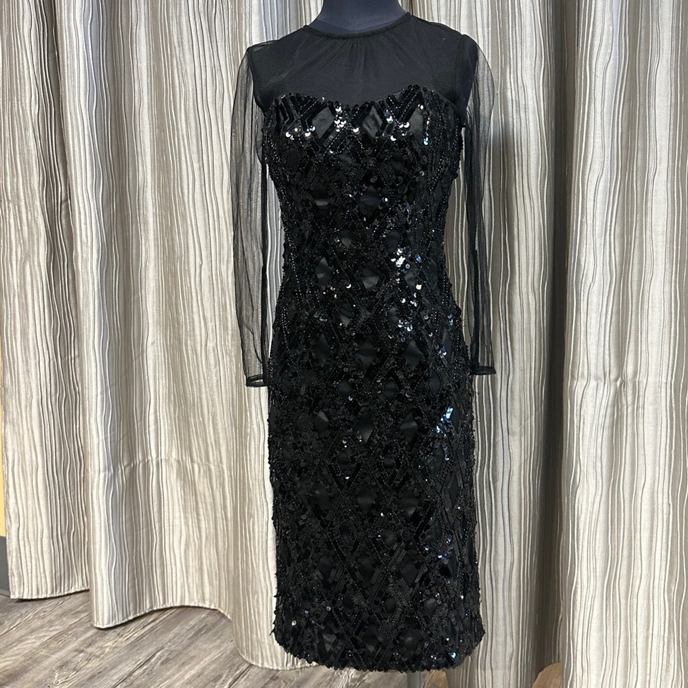 Long sleeve black beaded dress size 4